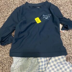 Carter's Navy Long Sleeve Rash Guard Top with 'Making Waves' Graphic Swimsuit